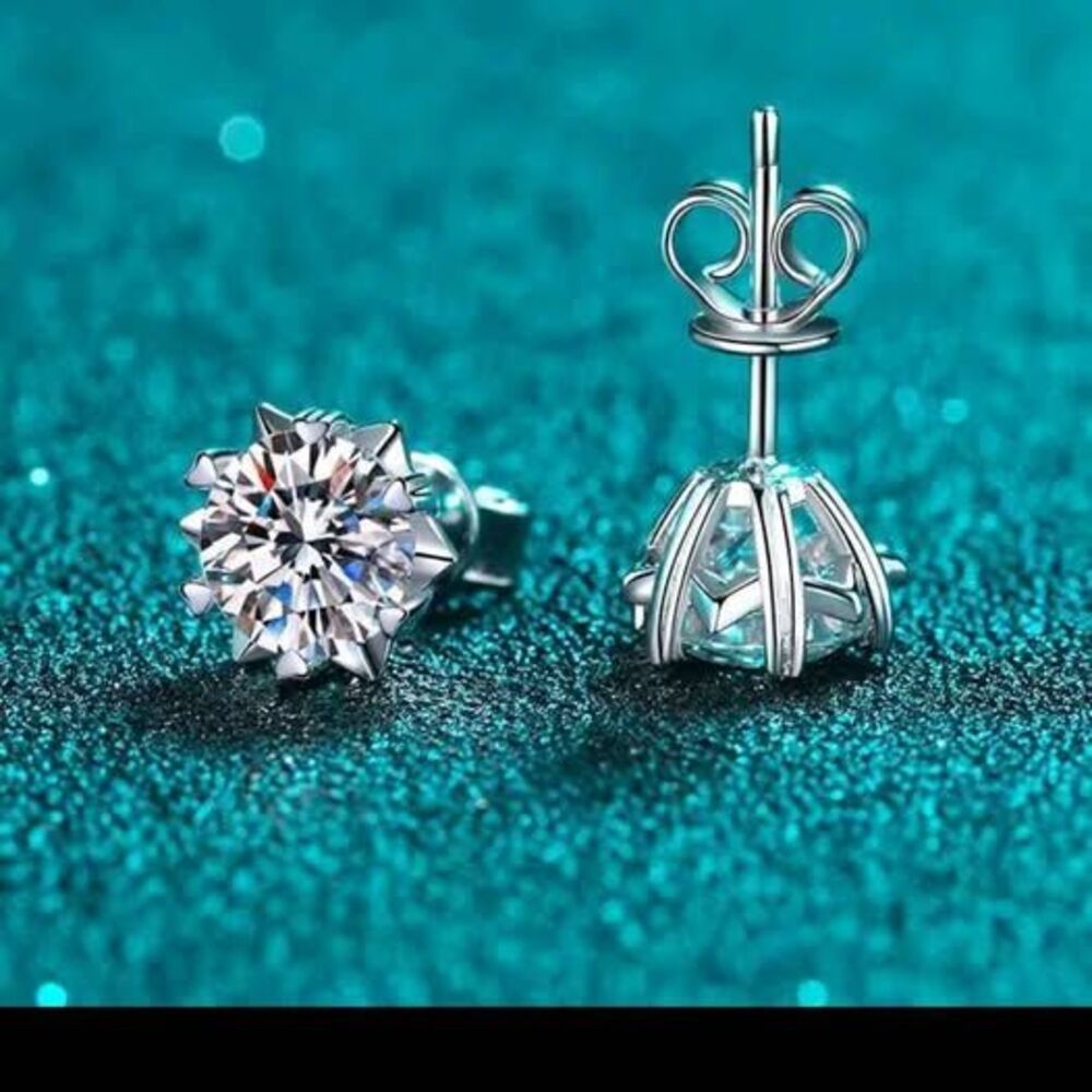 GRA Certified DVVS1 Moissanite Snowflake Studs (2 ct total) – 925 Silver